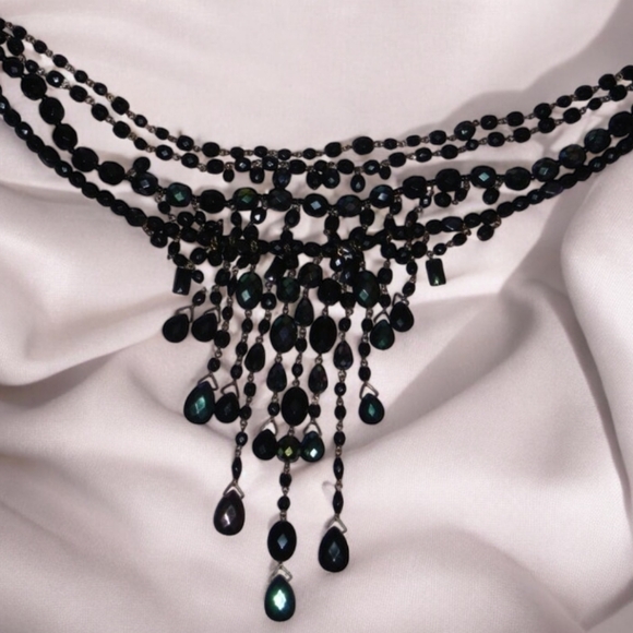 JOAN RIVERS Classic Collection Black Aurora Borealis Waterfall Necklace - Picture 6 of 8